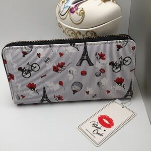 Long Wallet -Blush Crush Paris Vegan Long Wallet Zip Around Black/Red/White/Grey